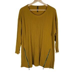 IC by Connie K Womens Tunic Top Medium Yellow Textured Long Sleeves Lagenlook
